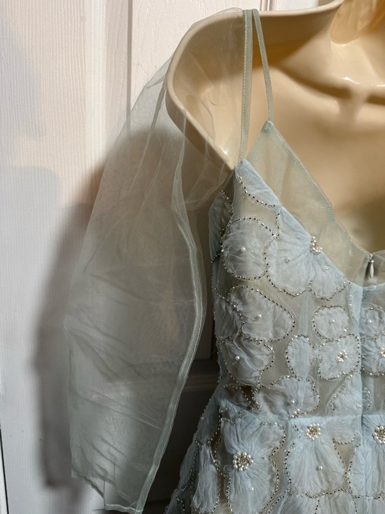 XY Bymyxy Pale Blue Floral Appliqué Tulle Dress with faux Pearls - Picture 7 of 9